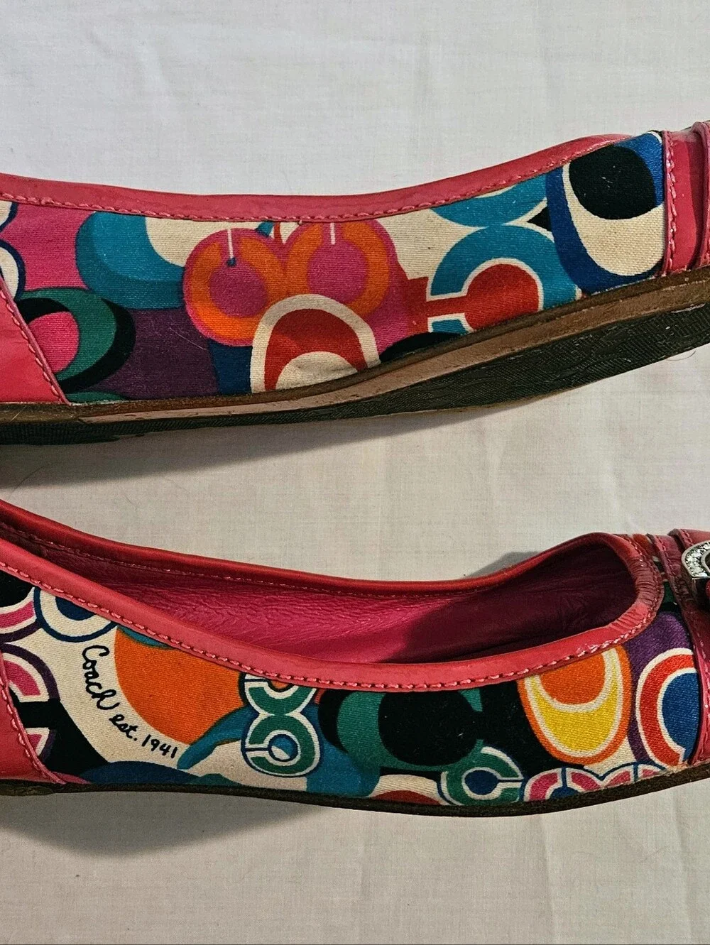 Coach Poppy Remmi Ballet Flats Pink Patent Rhinestone Buckle Size 7.5B Y2K